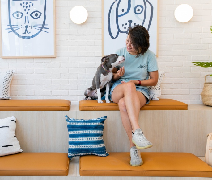 Dog and pet parent at Bond Vet - Ditmas Park